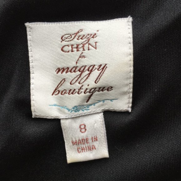 Suzi Chin for Maggy Boutique Black and Cream Striped Dress Size 8 - Picture 4 of 6